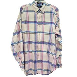 Paul Simon India Madras Shirt L Hand Loomed Cotton Plaid Made in USA